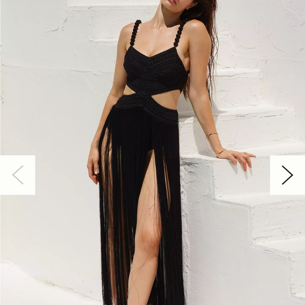 PatBO Black Fringe Cutout Maxi Dress in Sz Small - Picture 8 of 8